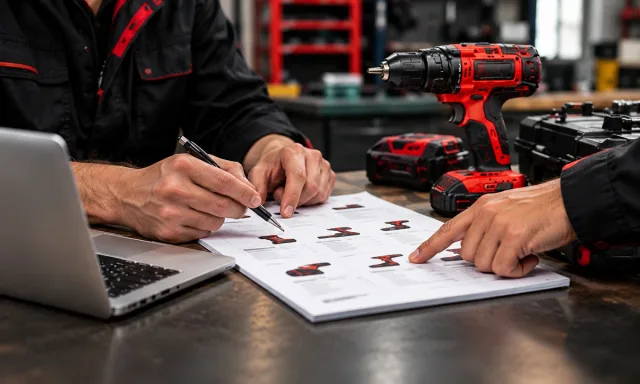 Illustration of a product list being reviewed beside tools