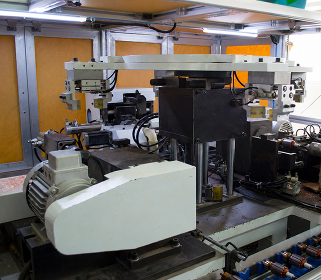 Close view of production machinery and rotor components